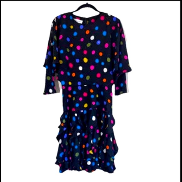 Gillian 100% Silk Vintage 80’s polka dot Ruffle midi Dolman sleeve dress size8 - Picture 4 of 13